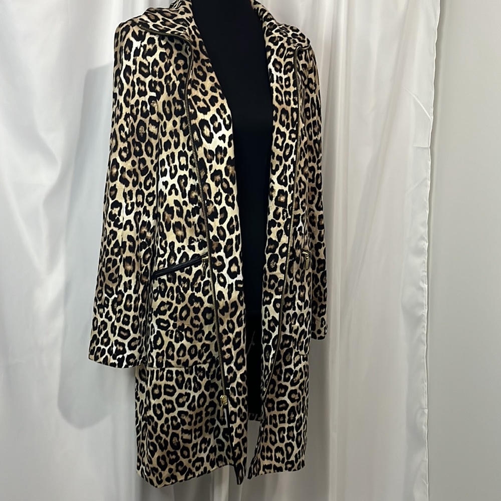 Chicos leopard print trench coat style blazer size 2 NWT
